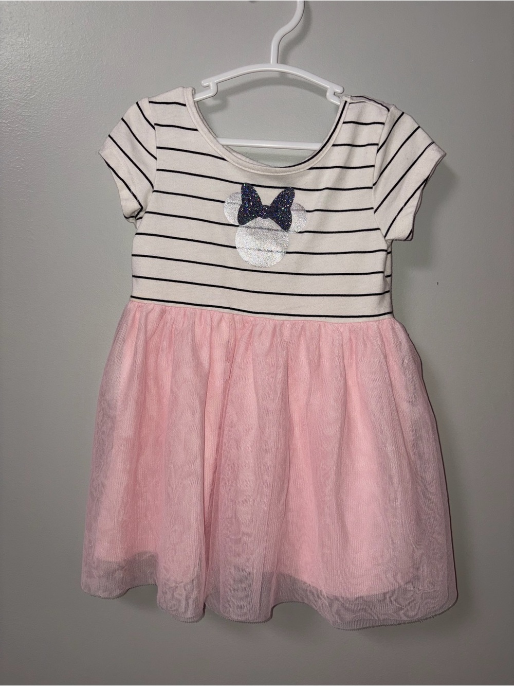 Jumping Beans White Pink Black Striped Minnie Mouse Tulle Play Dress 18M Girls